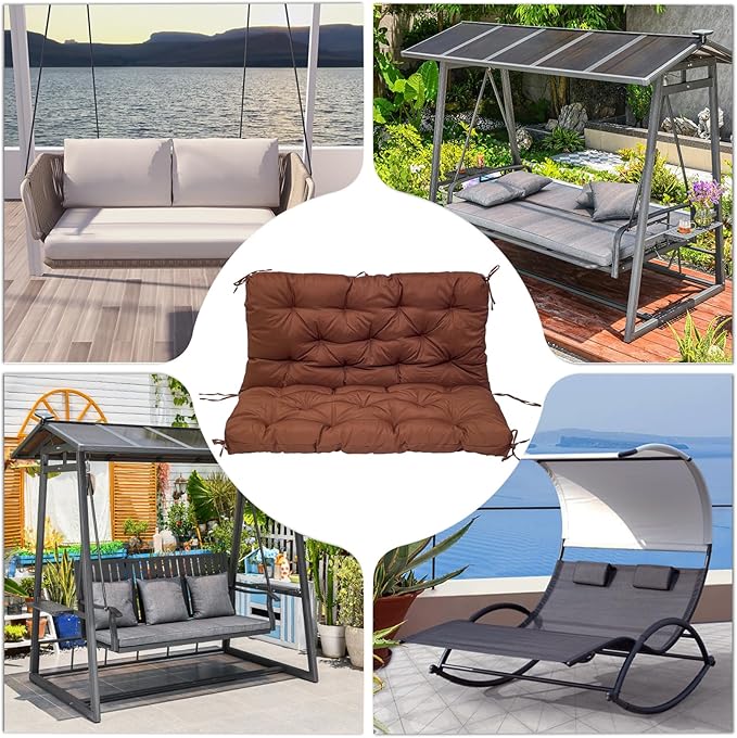Porch Replacement Swing Cushions for Outdoor: 2-3 Seater Garden Waterproof Patio Bench Cushion with Ties - 4" Thick Swing Chair Cushion for Backyard Furniture Loveseat
