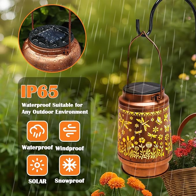 Dragonfly Birthday Gifts for Women Mom Grandma, Solar Lanterns Outdoor Waterproof Garden Decor Hanging Lantern Lights, Metal LED Decorative Gardening Light for Patio Yard Porch