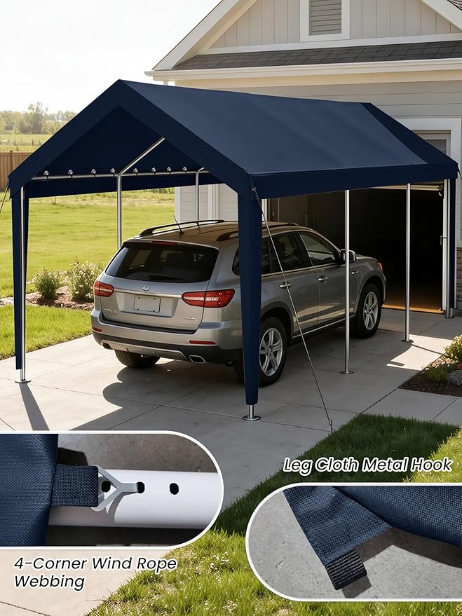 10 x 20 Ft Carport Replacement Cover, Heavy Duty Outdoor Car Tarp Canopy, Waterproof & UV Protected Tear Oxford Tarp with Ball Bungees (Frame is Not Included)