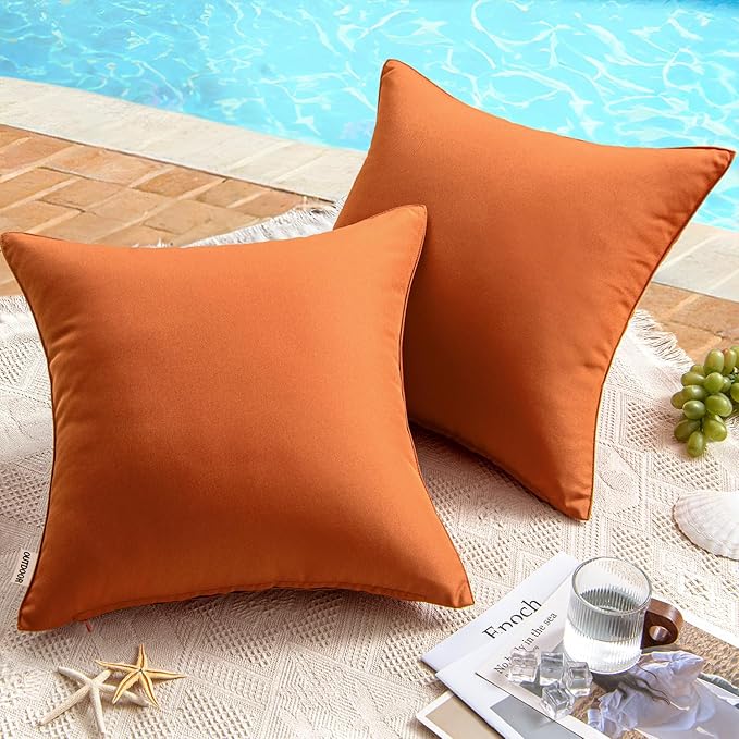 MIULEE Pack of 2 Decorative Outdoor Waterproof Pillow Covers Square Garden Cushion Sham Throw Pillowcase Shell for Fall Patio Tent Couch 20x20 Inch Rust