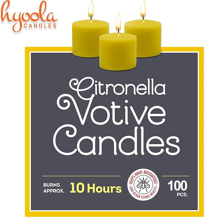 HYOOLA Citronella Votive Candles - 10 Hour Burn Time - 100 Pack, Ideal Bug Repellent Candles, European Made