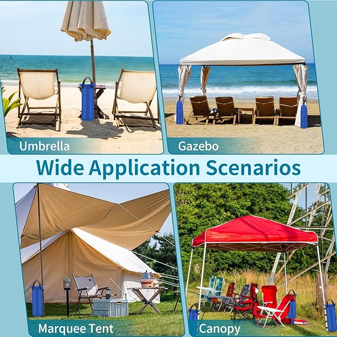 4 Sand Bags for Weight, Heavy Duty Sandbags for Canopy Legs, Extra Large Pop Up Tent Weights, Canopy Weight Bags for Gazebo, Outdoor Sun Shelter, Umbrella - Blue, 6"×20", Without Sand