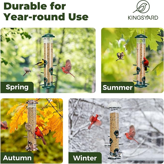 Kingsyard Metal Bird Feeders for Outdoors Hanging, Tube Bird Feeder with 6 Feeding Ports, 15 Inch, Chew-Proof & Weatherproof, Black