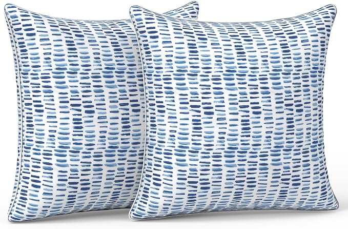 LVTXIII Outdoor Throw Pillows 20x20 Patio Waterproof Square Pillows with Piping Fade Resistant Accent Pillow for Spring Summer Garden Decoration, Set of 2, Pebble Blue