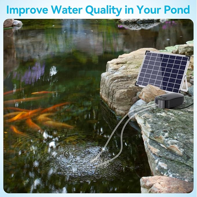 POPOSOAP Solar Pond Aerator, Solar Air Pump with Adjustable Airflow, Quiet Solar Pond Oxygen Pump for Koi Pond, Garden Pond, Fish Tank, Hydroponics