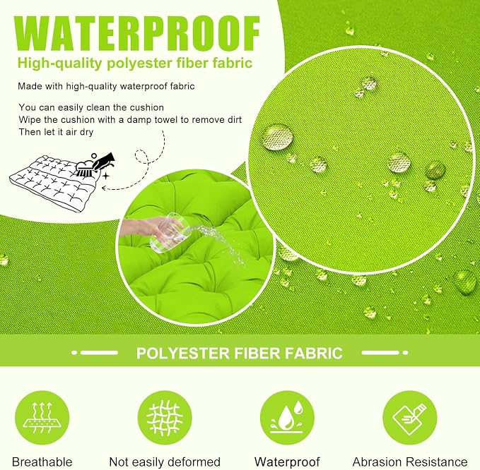 Porch Swing Cushions Outdoor 60 inch x 40 Waterproof Swing Cushions 3 Seater Replacement with Backrest & 8 Ties 5" Thick Bench Swing Cushions for Outdoor Furniture Patio(Grass Green)