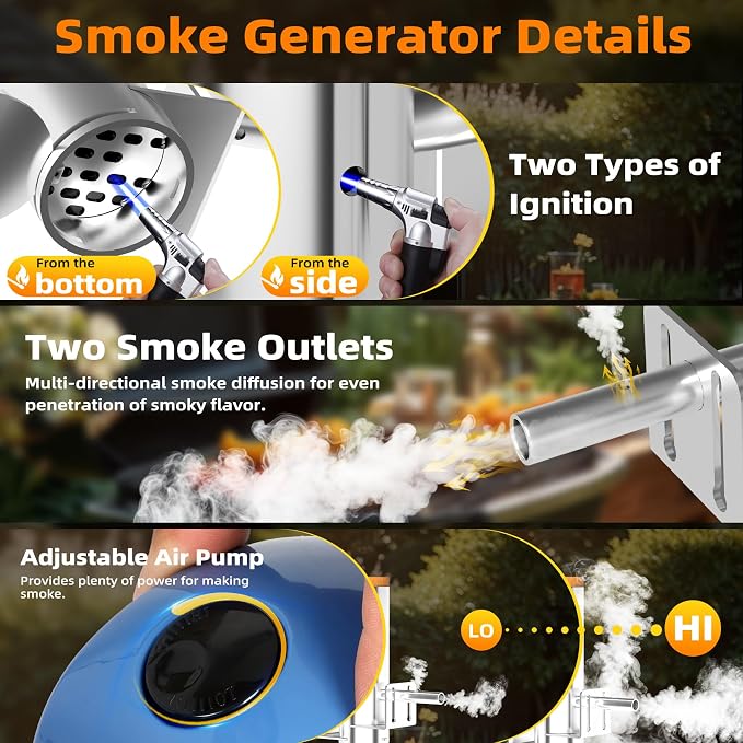 Smoke Generator, Hot and Cold Smoke Generator with Lid & Air Pump, Portable Electric Smoker Grill, Stainless Steel Pellet Smoker Tube, BBQ Premium Smoking Accessories for Smoking Meats and Vegetables