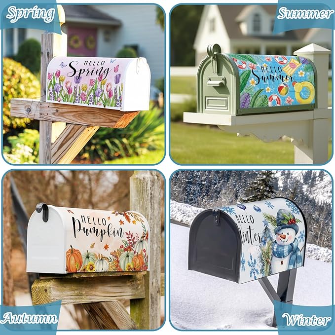 FYSUIMU 4Pcs Mailbox Covers Seasonal Magnetic Standard Size 18 x 21 Inch Spring Summer Autumn Winter Seasonal Mailbox Wrap for Outdoor Home Yard Garden Decoration