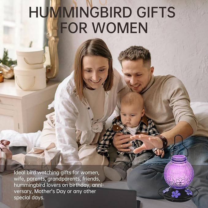 Glass Hummingbird Feeders for Outdoors Hanging Purple+Red