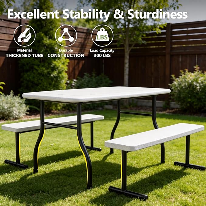 Kids Picnic Table with Benches, 38" Outdoor Toddler Table Set for 4 Children, Heavy Duty HDPE Play Table, 300LBS Capacity, Kids patio table and Chairs for Backyard, Park, Garden, Crafting and Indoor