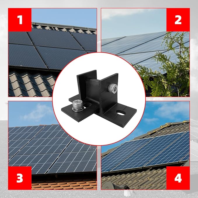 2 Pack Adjustable Solar Panel Tilt Mount Bracket Base, Tilt Angle 10-60 Flat Roof Mount Holder, RV Solar Panel Mounts Clamp