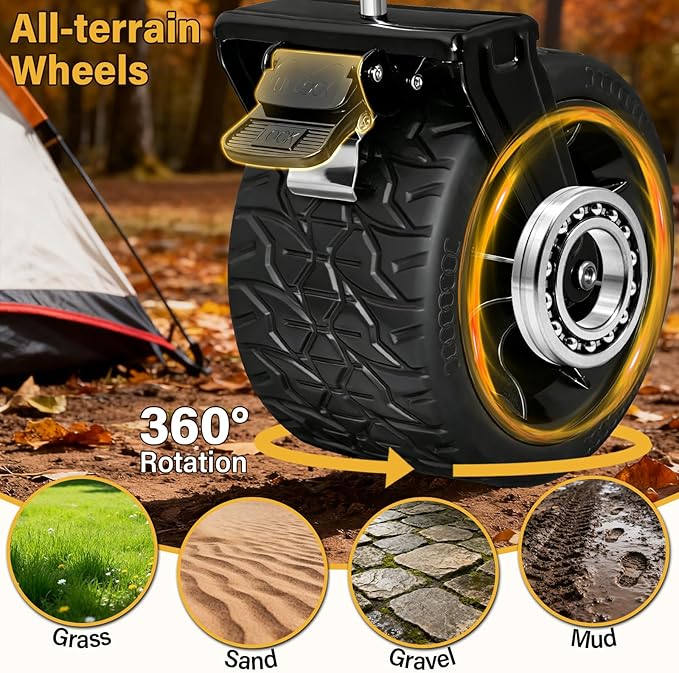 Foldable Wagon Cart with Wheels, Heavy Duty Collapsible Wagon, 600 lbs Capacity, 220L Large Capacity Utility Wagon, Dual Brakes & All-Terrain Wheels for Groceries, Beach, Camping, Apartment Moving