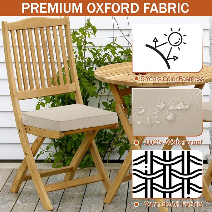 Outdoor Chair Cushions Set of 4 Waterproof Patio Chair Cushions with Tie Color Fastness Thick Outdoor Seat Cushion for Garden Lawn Round Corner Cream 17x16 Inch