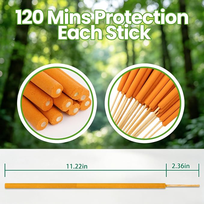 48 Pack Mosquito Incense Sticks for Outdoor Patio Backyard Indoors Camping Travel Yoga, DEET Free Mosquito Repellent Sticks Safe for Kids Pets, Long-Lasting 2-Hour Burn Time, Orange
