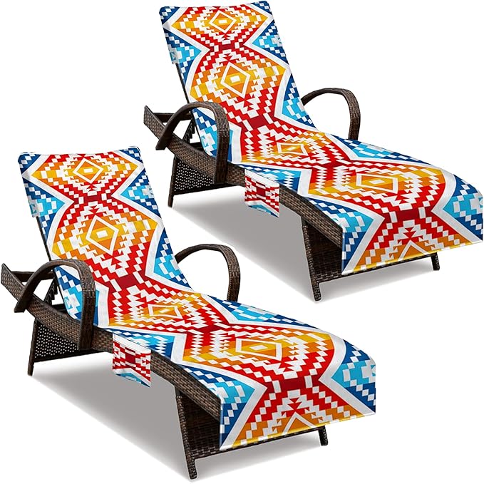 Lounge Chair Towel Cover, Beach Chair Cover (Pack of 2), Pool Lounge Chair Covers for Outdoor,Garden, Beach,Sun Lounger,Hotel Pool,Large Size and No Sliding, 85" X 30", Orange Red Rhombus