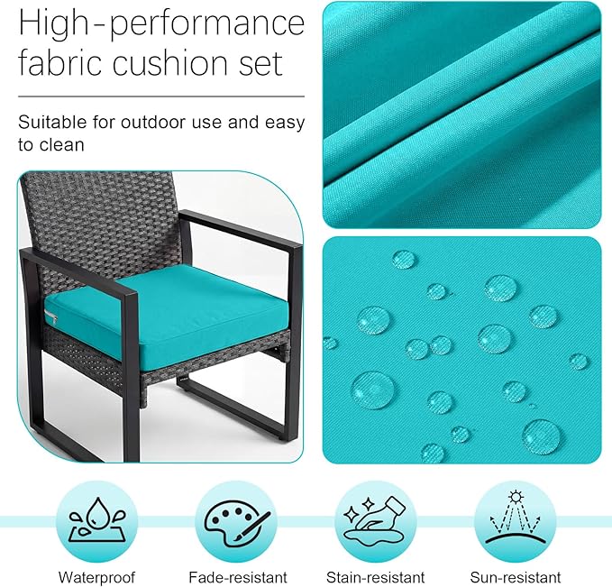 DoubleFill 1 Pcs Outdoor Ottoman Cushion 23"x19"x3" Waterproof Fade Resistant Outdoor Footstools Cushion Removable Patio Ottoman Cushions with Adjustable Fixing Strap for Stool (Lake Blue)