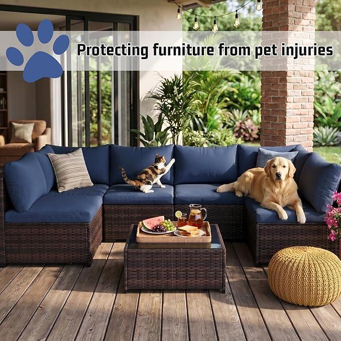 14pcs Outdoor Patio Cushion Covers Replacement, 25.6" Zippered Outdoor Cushion Covers Waterproof, UV Resistant & Washable Patio Furniture Cushion Covers Waterproof for Patio Sectional, Navy Blue