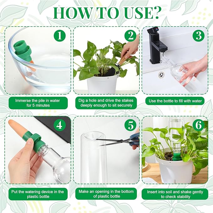 SiliFine 4 Set Plant Watering Devices Include Self Watering Spikes and 26 oz Plastic Bottles Plant Waterer Devices with Adjustable Control Valve Switch Indoor Outdoor (Clear)