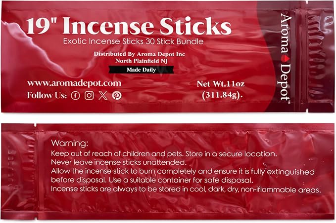 Aroma Depot 19'' Lemon Jumbo Incense Sticks. One Bundle Approx 27 to 30 Sticks, Jumbo 19 inch Long, Natural 19'' Extra Large Incense Sticks. Burns for 3 to 4 Hours Each. Long-Lasting