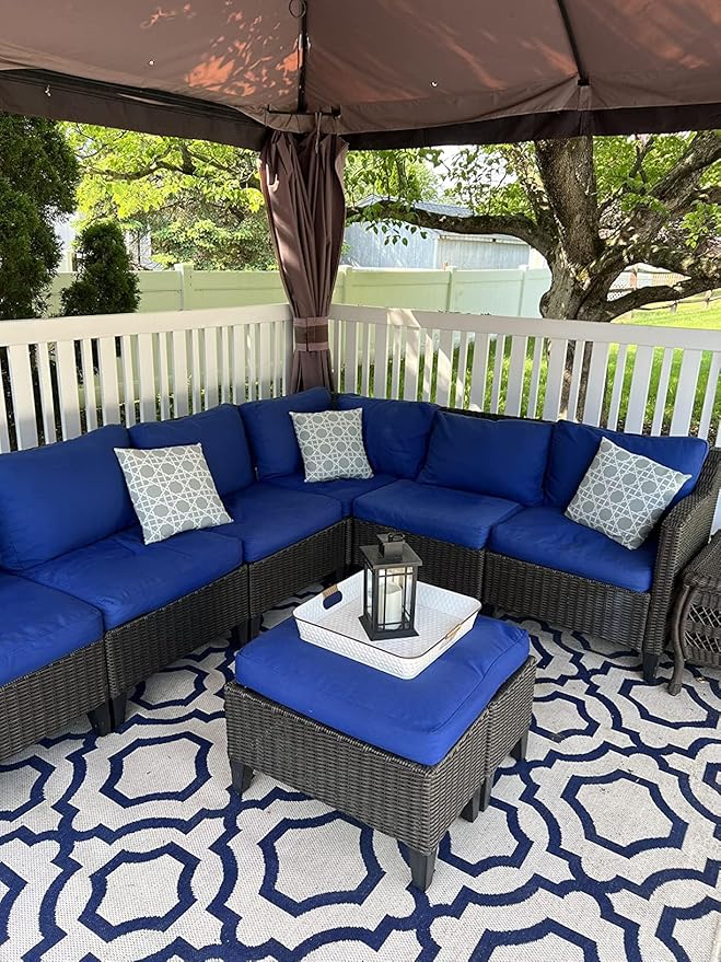 FLYMEI Patio Cushion Covers 31.5x31.5x4 Waterproof Outdoor Cushion Cover Replacement 1Packs Outdoor Seat Cushion Slipcover for Rattan Chair Sofa, Navy Blue