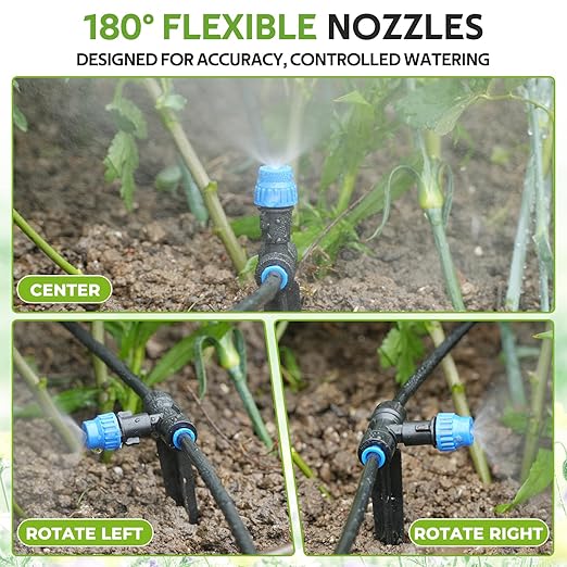 HIRALIY 118FT Greenhouse Misting Drip Irrigation Kit, Quick Connector Design, Irrigation System with 1/4" Tubing and Adjustable Nozzles for Hanging Plants, Garden Watering System for Raised Bed