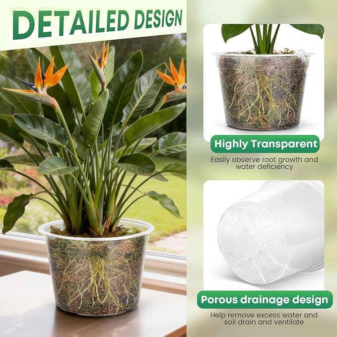 15 Pack 8/10/12 Inch Large Clear Nursery Pots with Drainage Hole, Plastic Plant Pots for Seedling Flower Vegetable, Indoor Outdoor Gardening, Used as Liner Inside Decorative Pot (8 10 12 inch)