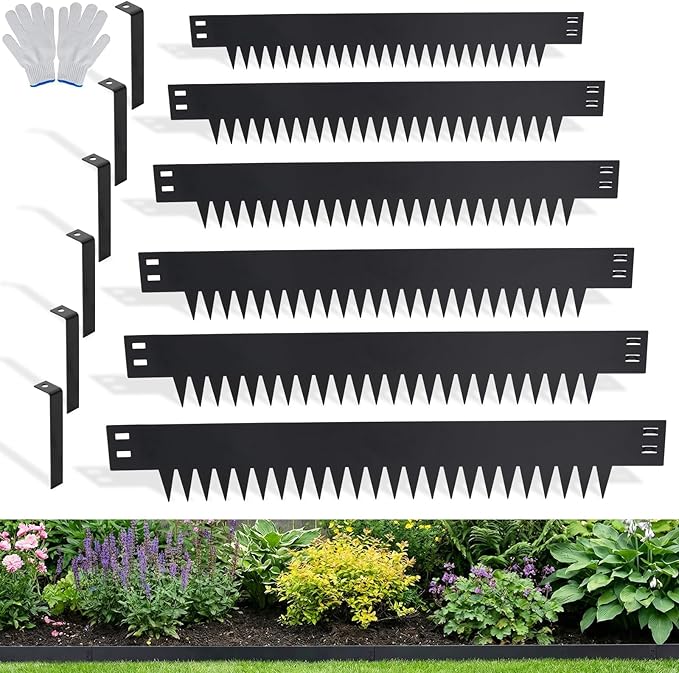 Metal Landscape Edging 6 Pack 6" H x 40" L, Heavy Duty Flexible Galvanized Steel Garden Border Strips, No Dig Lawn Edge with 6 Anchoring Pins, for Flower Bed, Yard, Pathway Divider(20 FT Total)