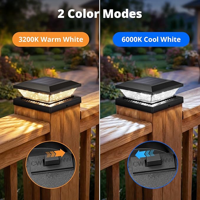 Mlambert 4x4 Solar Post Cap Lights Outdoor 8 Pack, Waterproof Solar Fence Light for Wooden/Vinyl Post, 2 Color Outside Deck Patio Porch Decor, Black