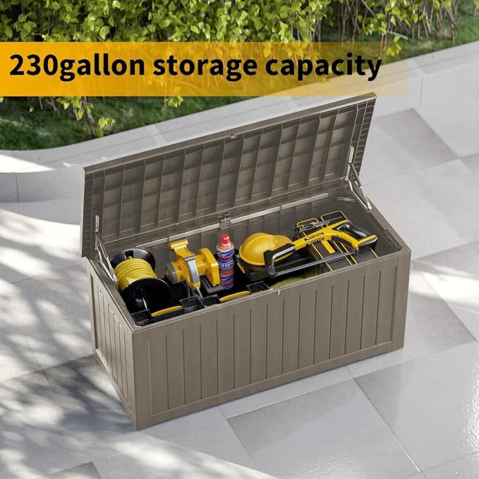 Outdoor Storage Box 275GAL Waterproof Resin Deck Box,Pool Accessories Supplies，UV-Resistant Lockable Package Delivery Bin for Garden Tools,Large Patio Outside Cushions,Chest,Furniture,Grey