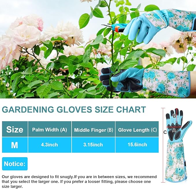 DLY Gardening Gloves, Garden Gloves for Women, long gardening gloves for Garden Work and Yard,Durable and Comfortable(Medium, Light Blue)