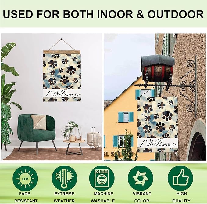 Mugod Paw Print Garden Flags 12.5x18 Inch Double Sided Puppy Dog Black and White Paws Yard Flag Small Outdoor Flag for Home Villa Outside Decor