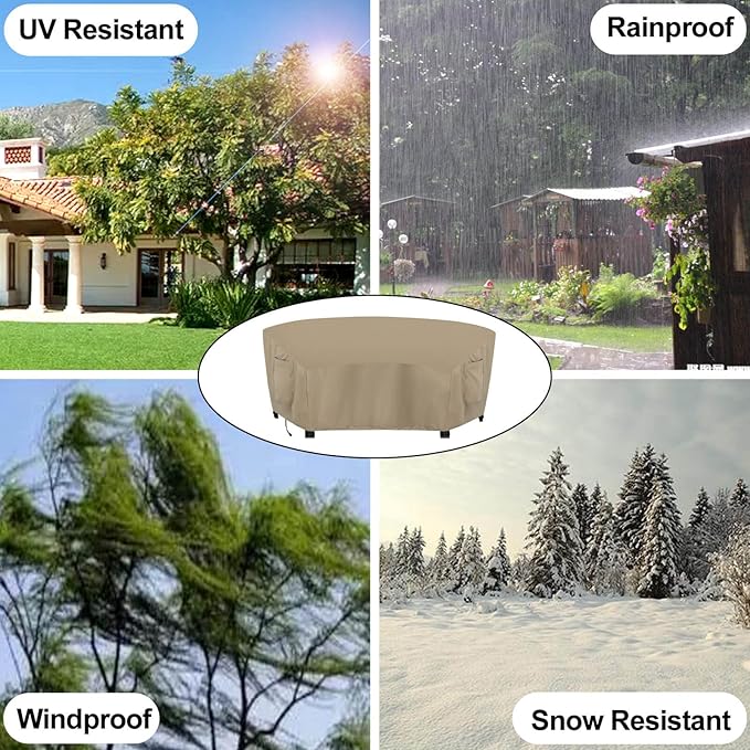 OutdoorLines Waterproof Curved Outdoor Sectional Cover - UV Resistant Windproof Patio Sectional Sofa Covers for Deck, Lawn and Backyard, Heavy Duty Furniture Covers (90Lx34Dx32Hx46FL, Camel)