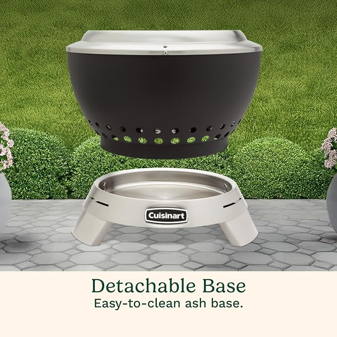 Cuisinart 19.5” Cleanburn Smokeless Fire Pit with Removable Base for Ash, Portable Wood Burning Outdoor Fireplace, Stainless Steel Smoke Free Outdoor Heater, Enhanced Airflow and Easy Cleanup