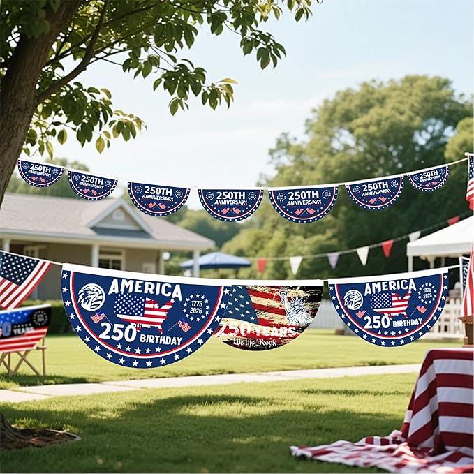 2PCS 250th Anniversary USA Flag, 1.5X3 FT 1776-2026 Fan Flags, 2 Ply Year American Anniversary Flag for Wall, Front Door, Porch, Fence, Outdoor Decorations (Style 6)