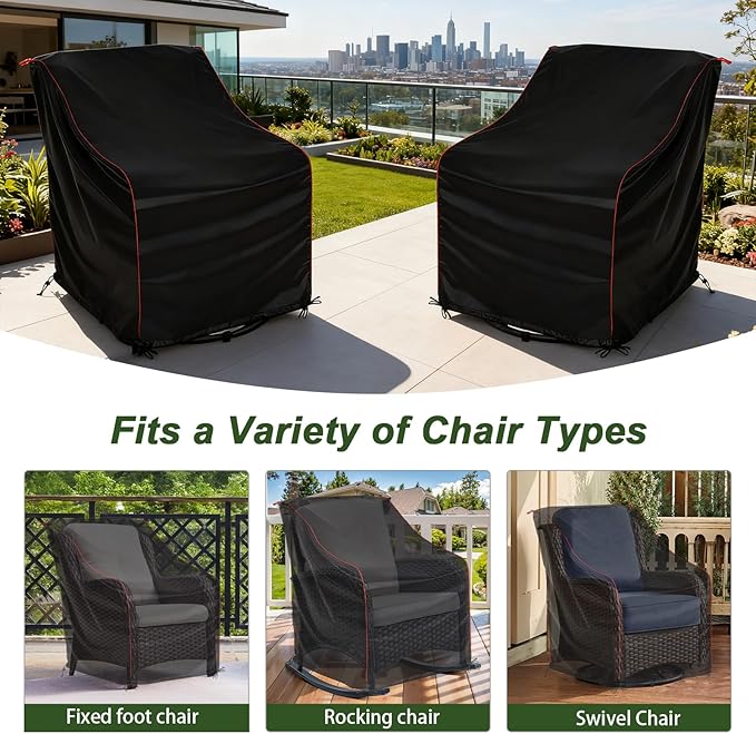 Patio Chair Covers, Outdoor Furniture Waterproof,All-Weather Protection, Fits Adirondack Chair, Lawn Chairs & Swivel Rocking Chairs, Waterproof Outdoor Furniture Cover (Black, 1 Pack)
