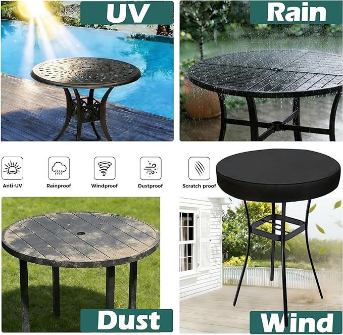 SUNICO Outdoor Round Table Cover 42" Dia, Patio Table Cover Round for Patio Circle Coffee Table & Dining Table & Picnic Table.Windproof, Waterproof, Stain-Resistant, Durable Table Cover
