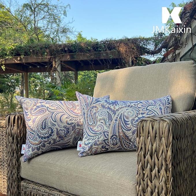 Pack of 2 Patio Lumbar Pillows, 12"x20" Fade Resistant Outdoor Waterproof Lumbar Pillow with Inners, Decorative Garden Lumbar Cushions for Home Patio Terrace Sofa Use
