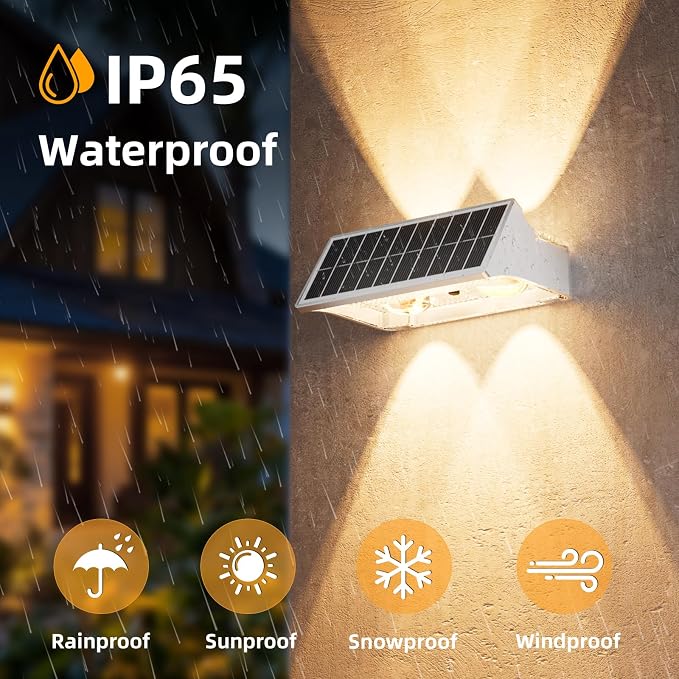 NIORSUN Solar Fence Lights Outdoor, 6 Pack Up and Down Waterproof Solar Wall Lights, Fence Lights with Lens, Warm & Cool White + RGB, Dusk to Dawn Lighting for Patio, Backyard, Pool, Railing (White)
