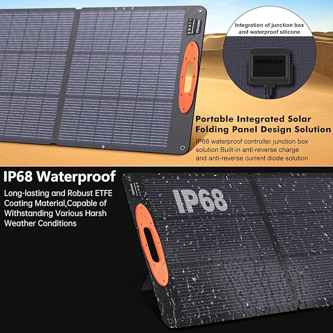 SOKIOVOLA N-Type 16BB 110W Portable Solar Panel for EF/Jackery/Bluetti/Anker Power Station, 25% High Efficiency ETFE Foldable Solar Panel Charger IP68 Waterproof for Outdoor Camping RV