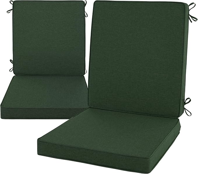 Outdoor Chair Cushions, Water-Resistant & Fade-Resistant, Patio Furniture Lawn Dining Chair Seat Replacement with Mid Back, Ties Zipper, Removable Cover, 18 x 16.5 Inch, Set of 2, Olive Green