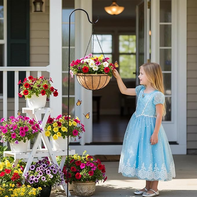 4 Pack 16 Inch Hanging Baskets for Plants Outdoor Metal Hanging Planter Basket with Coco Coir Liner Hanging Flower Baskets Hanging Flower Pots Holder for Garden, Patio(Watermelon)