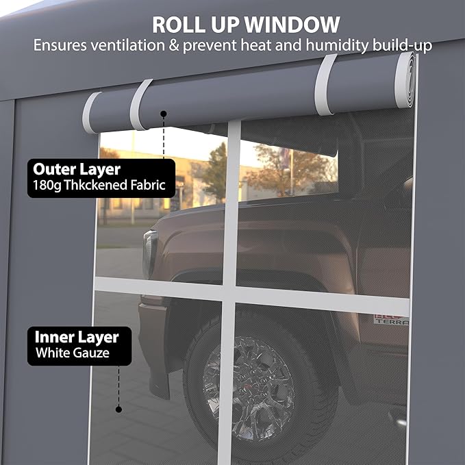 13 x 20FT Heavy Duty Carport with Roll-Up Windows, 220 g PE Portable Garage with Removable Sidewalls & Doors, Portable Car Tent Garage with Roll-Up Windows and All-Season Tarp, for Car, Truck,