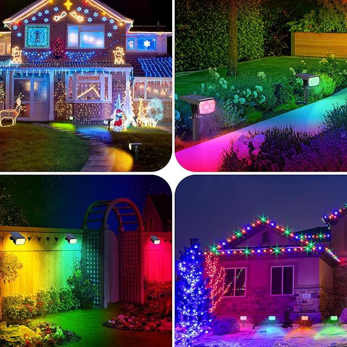 Sucolite 6-Pack Solar Spot Lights Outdoor Waterproof IP65, 9 Lighting Modes 2-in-1 Solar Landscape Spotlights for Yard, 59 LED Solar Powered Wall Lights for Garden Pathway Driveway Walkway, Multicolor
