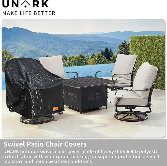 Swivel Patio Chair Cover 4 Pack, 600D Waterproof Heavy Duty Outdoor Chair Cover, Patio Furniture Covers, Outdoor Furniture Covers Waterproof, 33 W x 35 D x 36 H inches Black