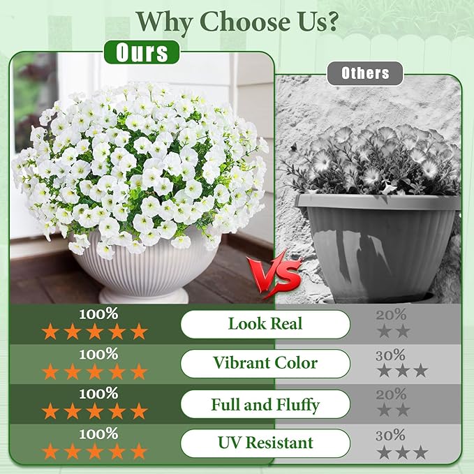 Yastouay Artificial Flowers for Outdoors, 26 Bundles Fake Outdoor Flowers, UV Resistant Artificial Plants & Flowers for Decoration, White Realistic Morning Glory for Outdoor Porch Garden Decoration