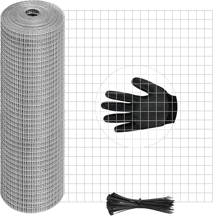 16in x 50Ft Hardware Cloth Hot-Dip Galvanized Welded Chicken Wire Fencing - Heavy Duty 23 Gauge Wire Mesh for Garden, Chicken Coop, Rabbit Cage, Rodent, Poultry Enclosures & Predator Protection