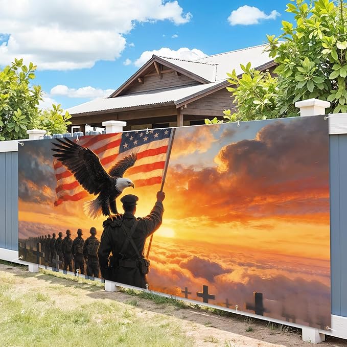 7 * 16FT Eagle USA Flag Military Memorial Day Garage Door Cover Decorations Independence Day Garage Door Banner for Outdoor Indoor Patriot Party Photography Backdrop