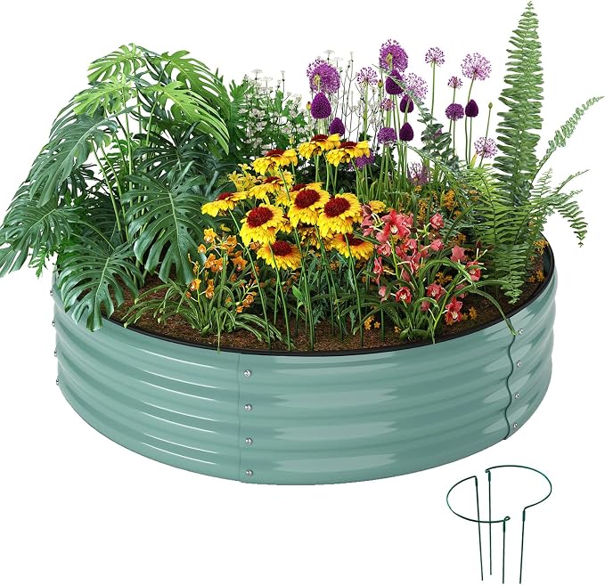 ZFHgarden Galvanized Metal Planter Round Raised Garden Bed Kit for Gardening Outdoor，2x2x1ft Grow Garden Box Raised Flower Bed，Round Galvanized Planter Outdoor Metal Fire Pit Ring