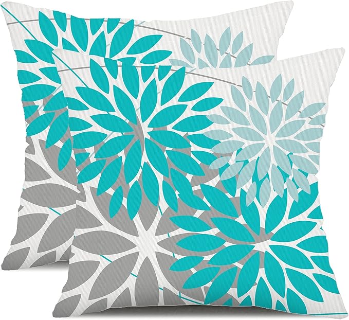DFXSZ Outdoor Throw Pillow Covers 20x20 Inch Set of 2 Waterproof Spring Summer Geometric Elegant Aqua Blue Outdoor Pillow Covers for Patio Funiture Garden Couch 168C20
