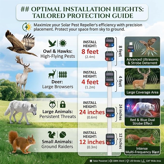 4 Packs Solar Nocturnal Animal Repeller,Ultrasonic Coyote Deterrent Outdoor for Yard Farm,Predator Lights with Red&Blue for Bird,Effective Deer Repellent Outdoor for Chicken Coop